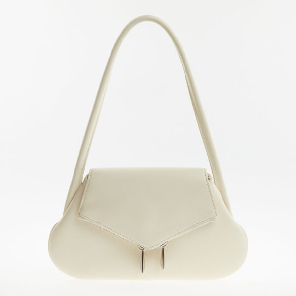 Amina Muaddi - Cremefarbene Schultertasche aus Leder