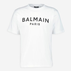 Balmain - Weißes T-Shirt mit schwarzem Logo