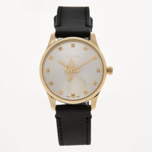 Gucci - Schwarz-goldfarbene Armbanduhr mit Lederband