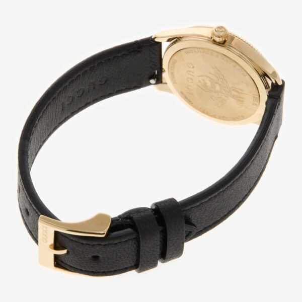 Gucci - Schwarz-goldfarbene Armbanduhr mit Lederband - Image 2