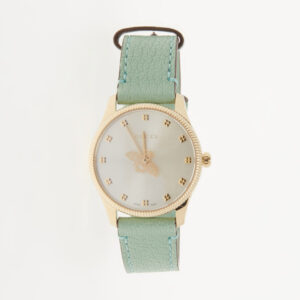 Gucci - Grün-goldfarbene Armbanduhr mit Lederband
