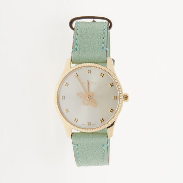Gucci - Grün-goldfarbene Armbanduhr mit Lederband