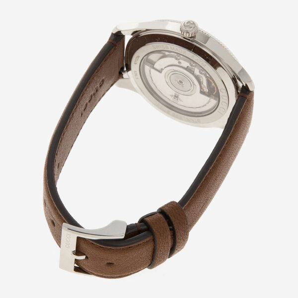 Gucci - Silberfarben-braune Automatikuhr mit Lederarmband - Image 2