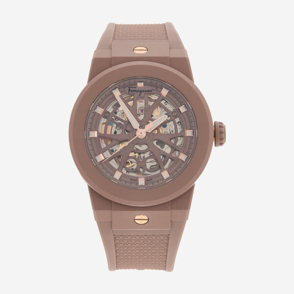 Salvatore Ferragamo - Taupefarbene Armbanduhr mit Skellet-Zifferblatt